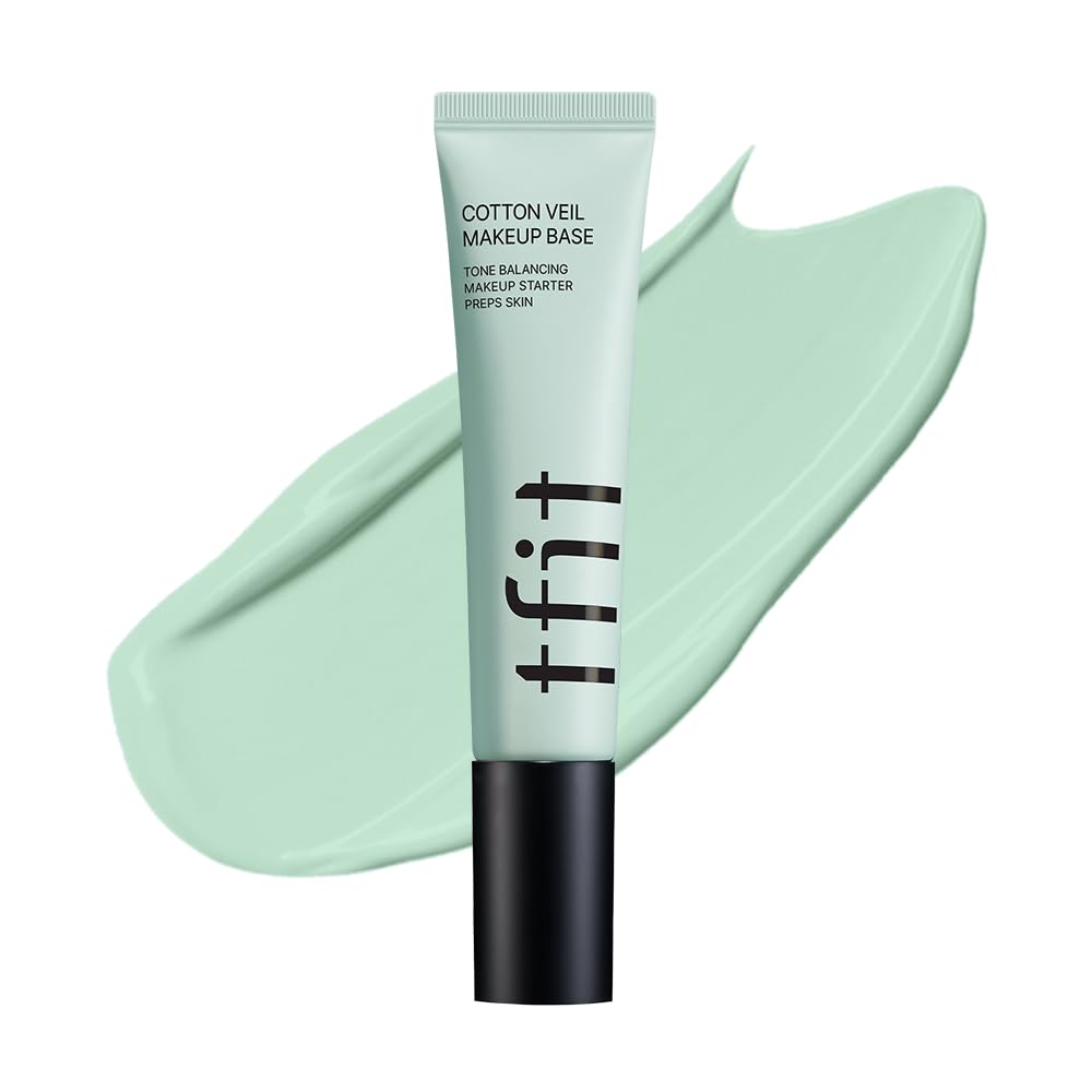 TFIT Cotton Veil Makeup Base - Flawless Coverage for Redness Skin, Tone up Corrector, Lightweight, All Skin Type, Korean Makeup, 01 Pure Green tfit