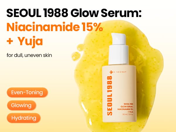 K-SECRET SEOUL 1988 Niacinamide Glow Serum – Formulated with 15% Niacinamide and Yuja | Hydrating Facial Serum for Dark Spots, Uneven Skin Tone | Korean Skincare, 30ml K-SECRET