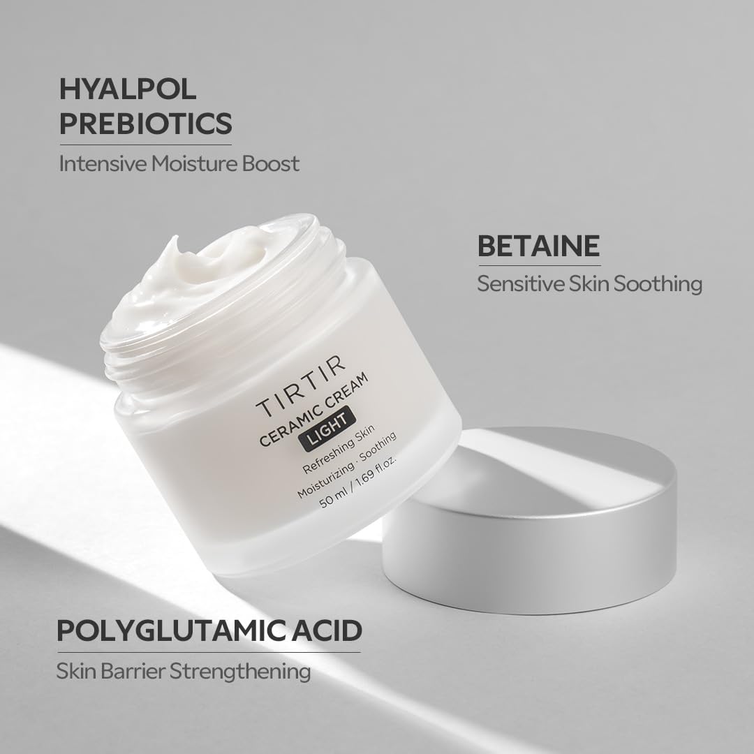 TIRTIR Ceramic Cream Light | Deep moisturizer for Glass Skin, Polyglutamic acid, Centella Asiatica Extract, Skin barrier, Lightweight, Mild, | Nature derived ingredients | Dry skin, Korean skincare TirTir