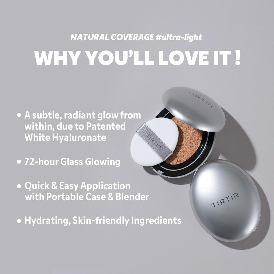TIRTIR Mask Fit Aura Cushion Foundation, Full coverage, Skin fit, Satin Glow Finish, Korean Cushion Foundation #43N DEEP COCOA, 4.5g Beauty Matters