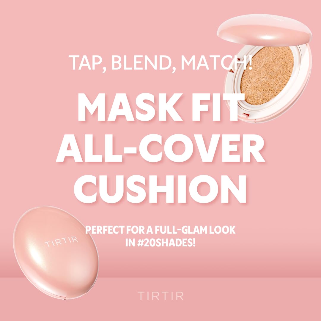 TIRTIR Mask All-Cover Cushion Foundation, Full coverage, Skin fit, Satin Glow Finish, Korean Cushion Foundation #21N IVORY | 18g TIRTIR