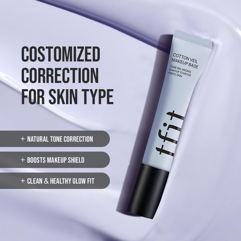 TFIT Cotton Veil Makeup Base - Flawless Coverage for Dull Skin, Tone up Corrector, Lightweight, All Skin Type, Korean Makeup, 02 Lively Purple, 1.05 Oz. tfit