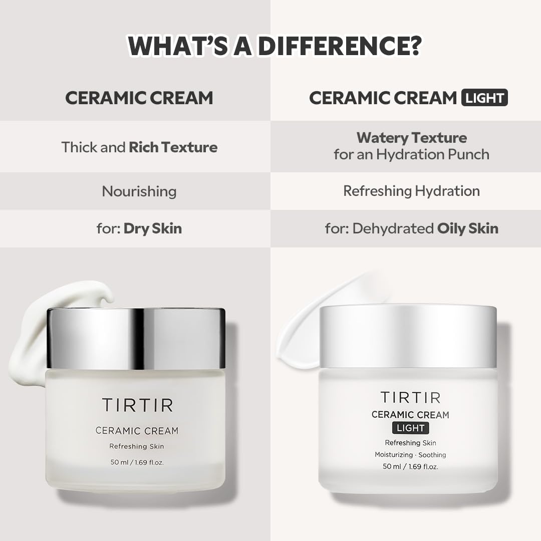 TIRTIR Ceramic Cream Light | Deep moisturizer for Glass Skin, Polyglutamic acid, Centella Asiatica Extract, Skin barrier, Lightweight, Mild, | Nature derived ingredients | Dry skin, Korean skincare TirTir