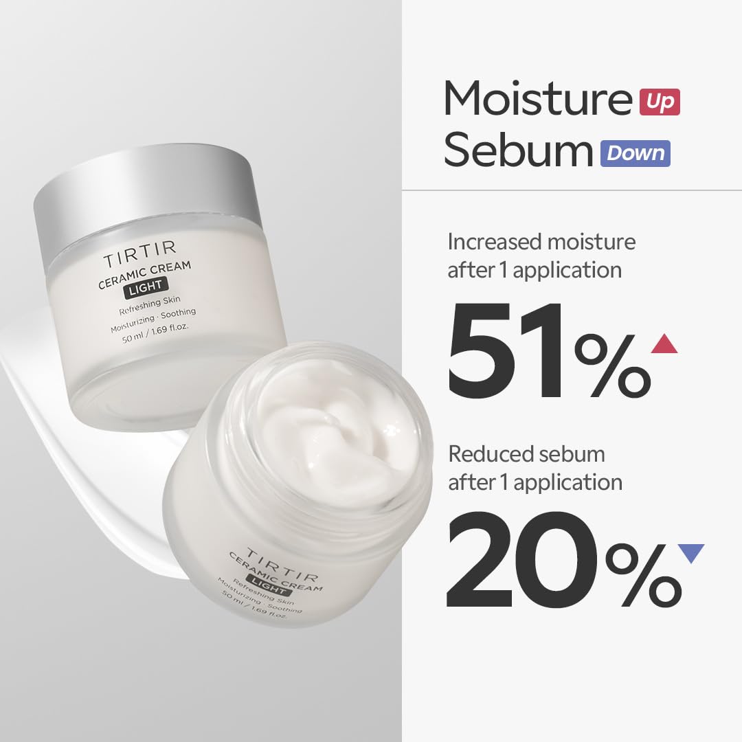 TIRTIR Ceramic Cream Light | Deep moisturizer for Glass Skin, Polyglutamic acid, Centella Asiatica Extract, Skin barrier, Lightweight, Mild, | Nature derived ingredients | Dry skin, Korean skincare TirTir