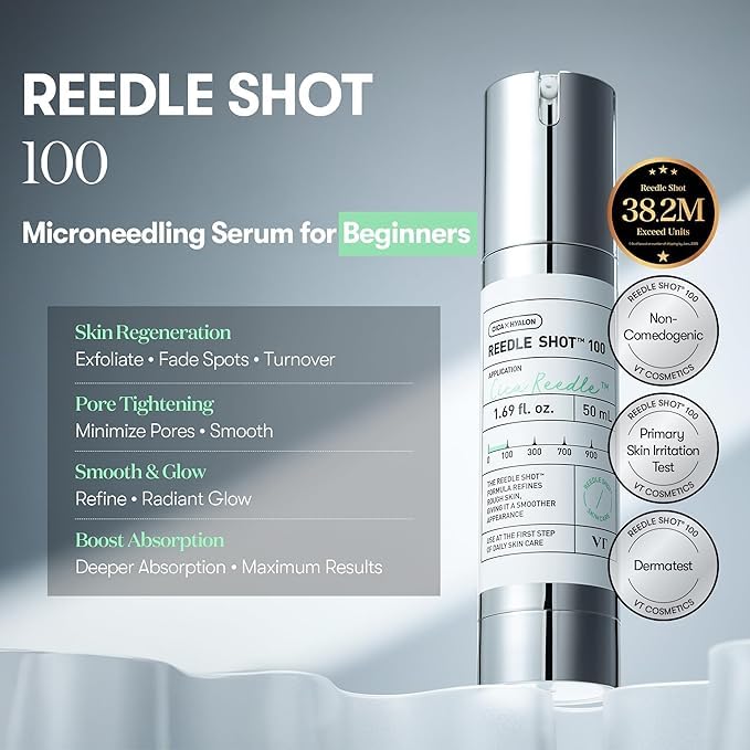 VT COSMETICS CICA Reedle Shot 100 Essence, Daily Face Essence, Centella Complex, Hyaluronic Acid, Green Propolis Extract for All Skin Types (30ml) VT COSMETICS
