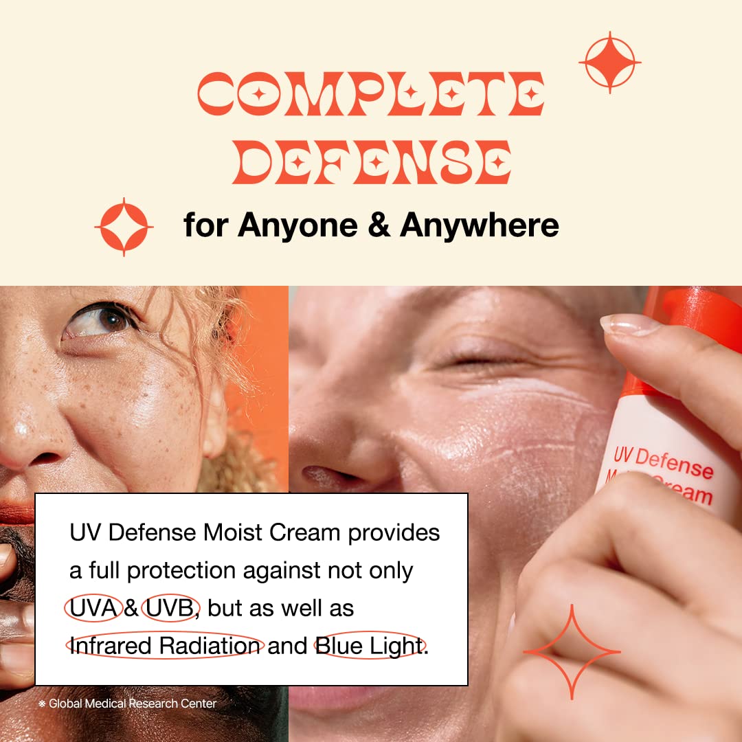 By Wishtrend UV Defense Moist Cream SPF 50+ PA++++ - Broad-Spectrum Sunscreen | Protects Against UVA, UVB, Infrared Radiation, Blue Light | Panthenol & Adenosine | No White Cast, All Skin Types, 50ml By Wishtrend