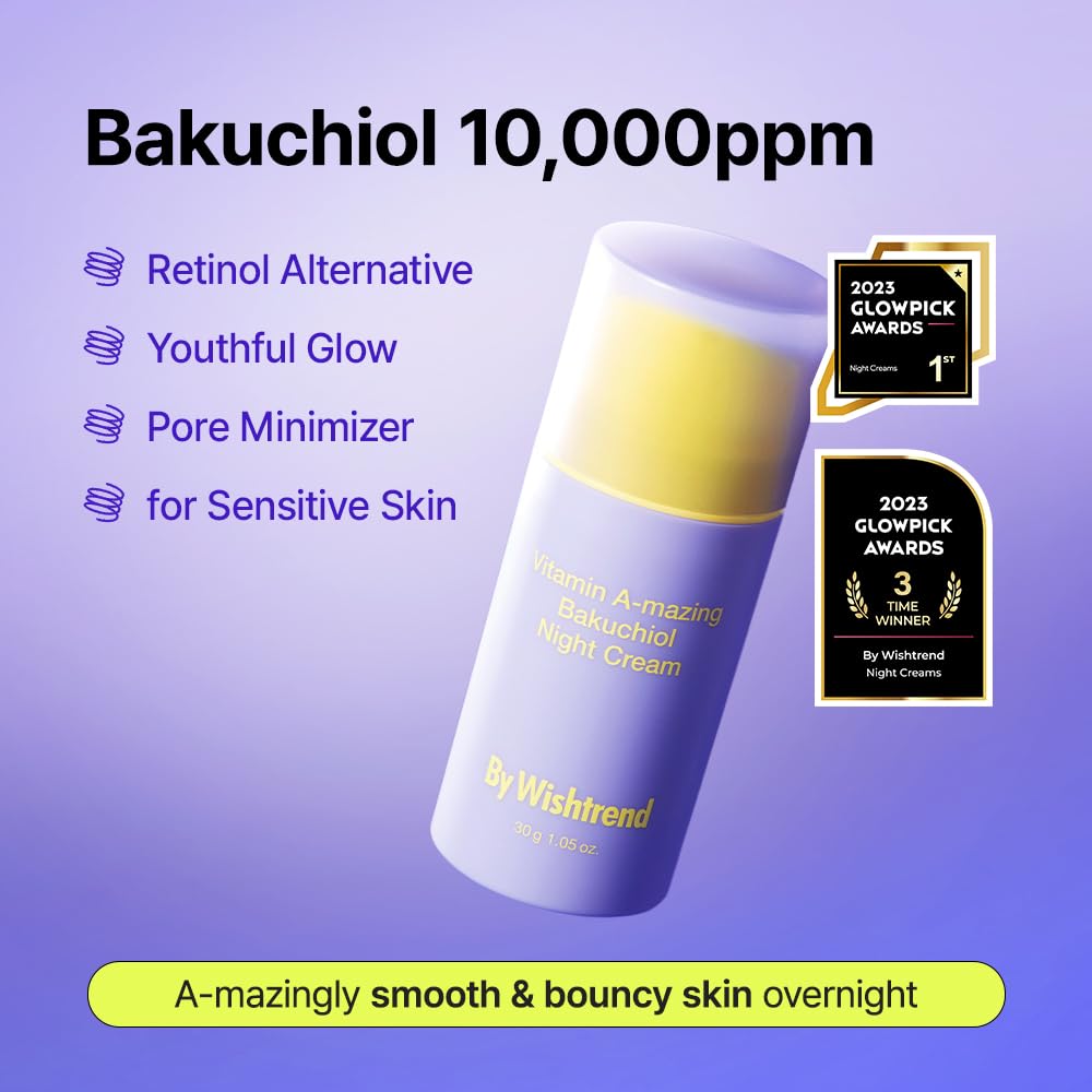 By Wishtrend Vitamin A-mazing Bakuchiol Night Cream - Anti-Aging Face Moisturizer | Retinal & Bakuchiol | Boosts Elasticity, Reduces Fine Lines & Wrinkles, Promotes Cell Renewal, Youthful Skin, 30g Wishtrend