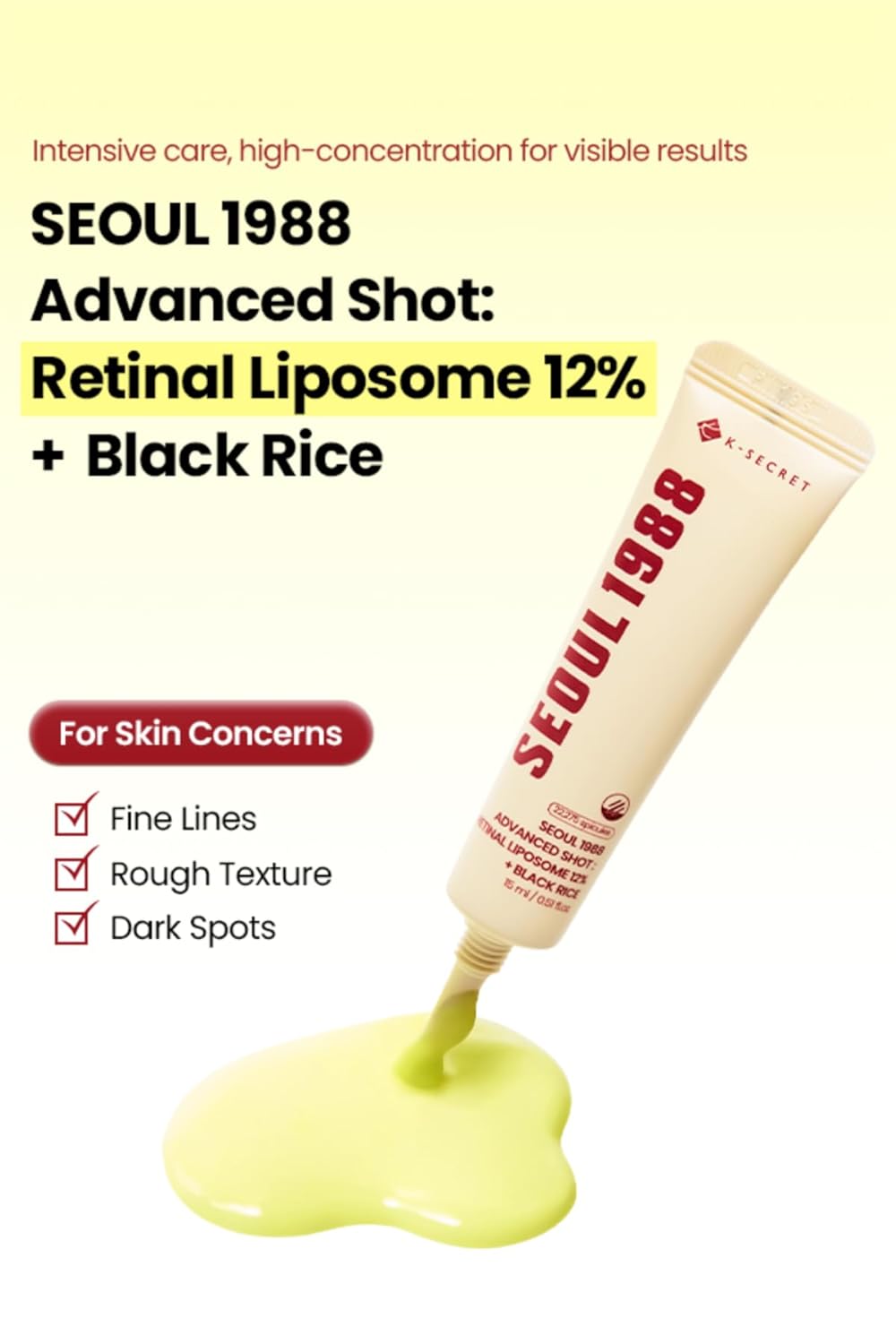 K-SECRET SEOUL 1988 Retinal Advanced Shot Formulated with 22,275 Spicules and Advanced Retinal Liposome 12% | Fine Lines and Skin Texture Care Serum | Korean Skincare, 15ml K-SECRET