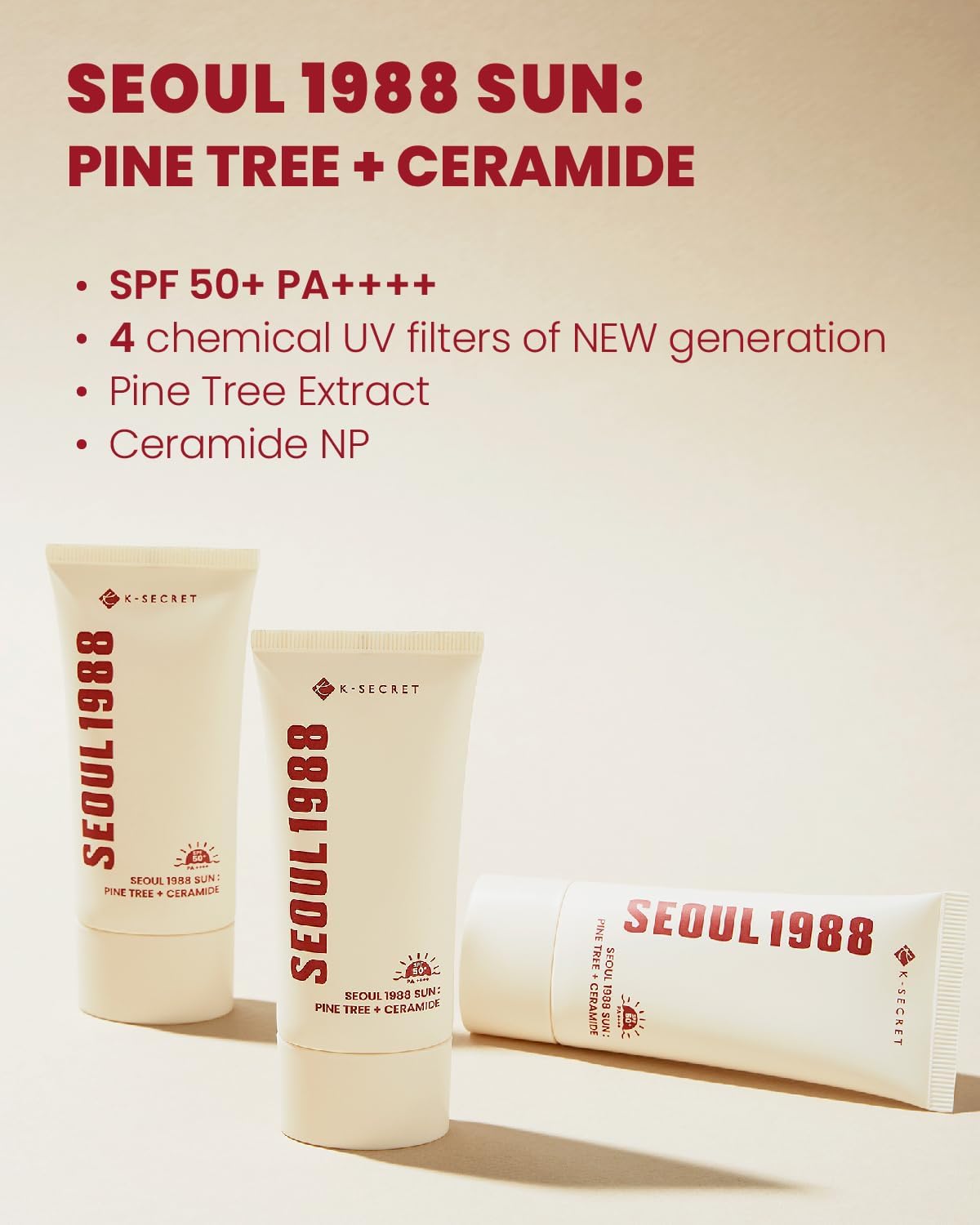 K-SECRET Seoul 1988 Sun : Pine Tree + Ceramide, 50Ml | For Sensitive Skin | Korean Skincare | SPF 50+Pa++++ K-SECRET