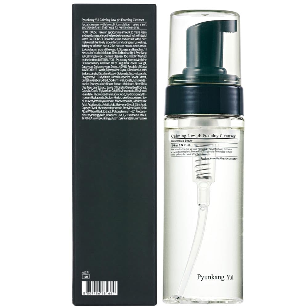 Pyunkang Yul PKY Calming Low pH Foaming Cleanser - Daily Face Wash & Makeup Remover with Tea Tree, Centella Asiatica, 5 Hyaluronic Acids, 150ml Mizon