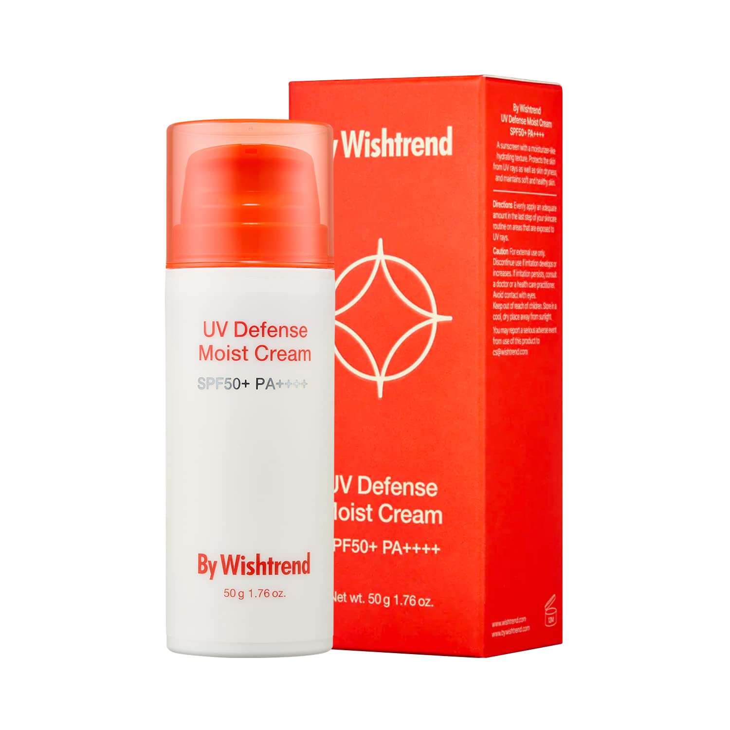 By Wishtrend UV Defense Moist Cream SPF 50+ PA++++ - Broad-Spectrum Sunscreen | Protects Against UVA, UVB, Infrared Radiation, Blue Light | Panthenol & Adenosine | No White Cast, All Skin Types, 50ml By Wishtrend