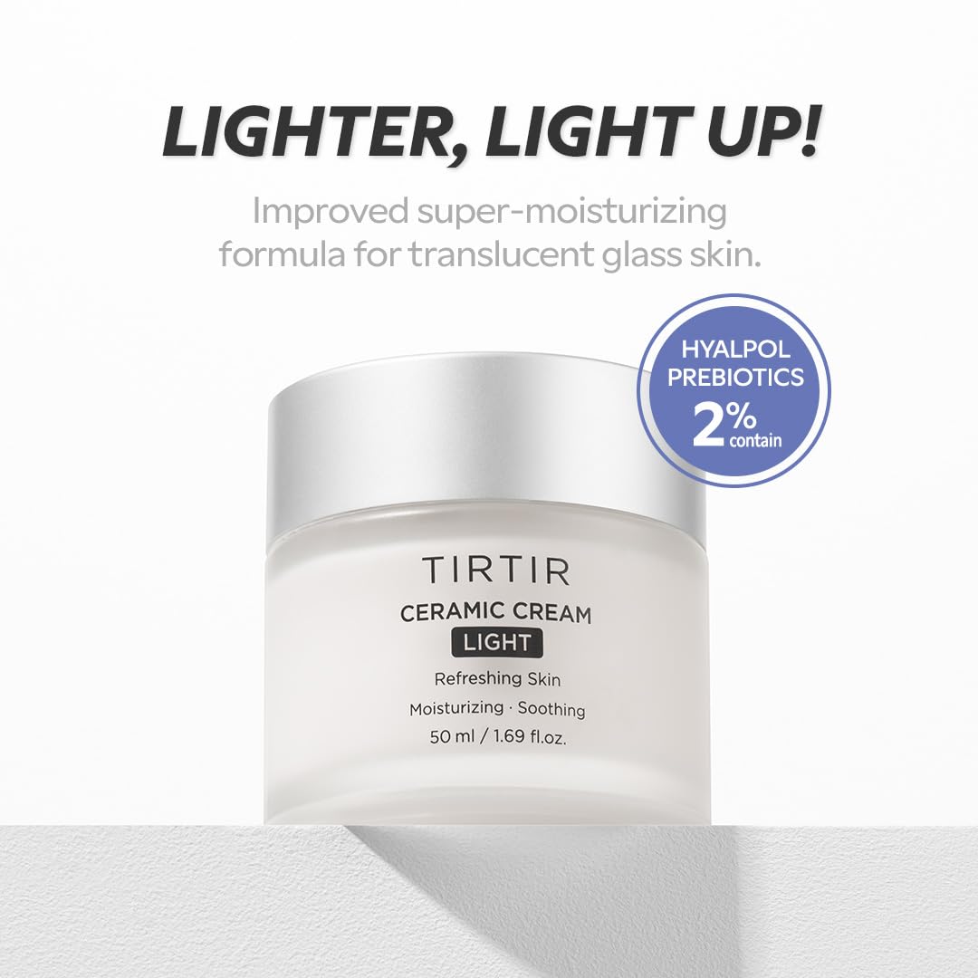 TIRTIR Ceramic Cream Light | Deep moisturizer for Glass Skin, Polyglutamic acid, Centella Asiatica Extract, Skin barrier, Lightweight, Mild, | Nature derived ingredients | Dry skin, Korean skincare TirTir