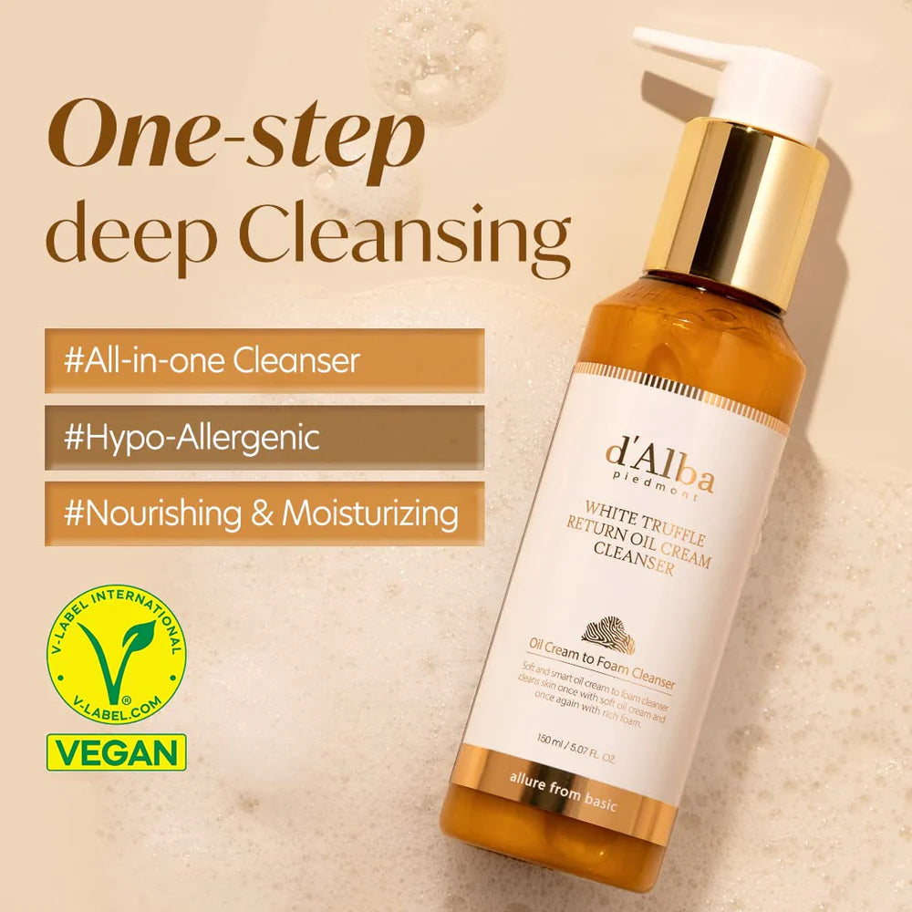 dâ€™Alba Piedmont Italian White Truffle Return Oil Cream Cleanser, Sebum & Makeup Removal, Hydrating, 150ml d'alba Piedmont