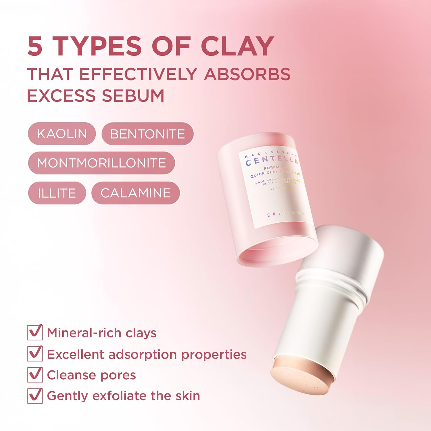 SKIN1004 Madagascar Centella Pore | Tightening Clay Stick Mask with Red Bean & 5 Clays, 27g SKIN1004