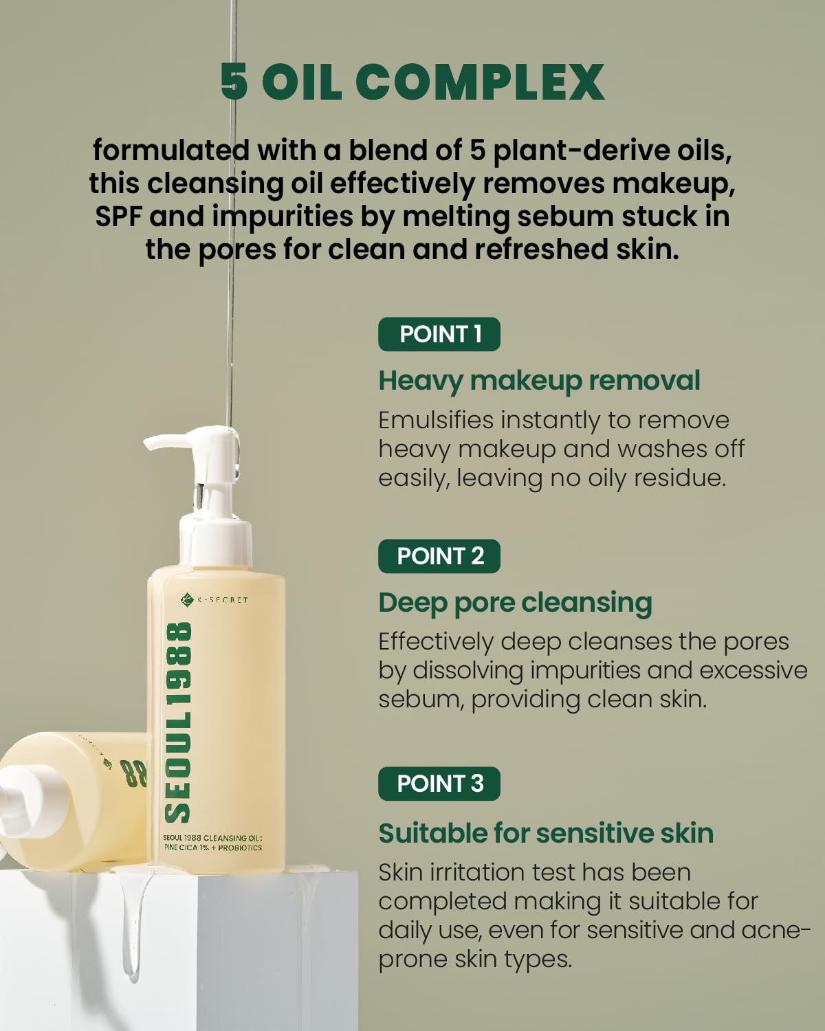 K-SECRET SEOUL 1988 Cica Cleansing Oil â€“ Deep Pore Cleansing & Gentle Exfoliation | Daily Oil Cleanser for Sensitive Skin | Korean Skincare, 200ml K-SECRET