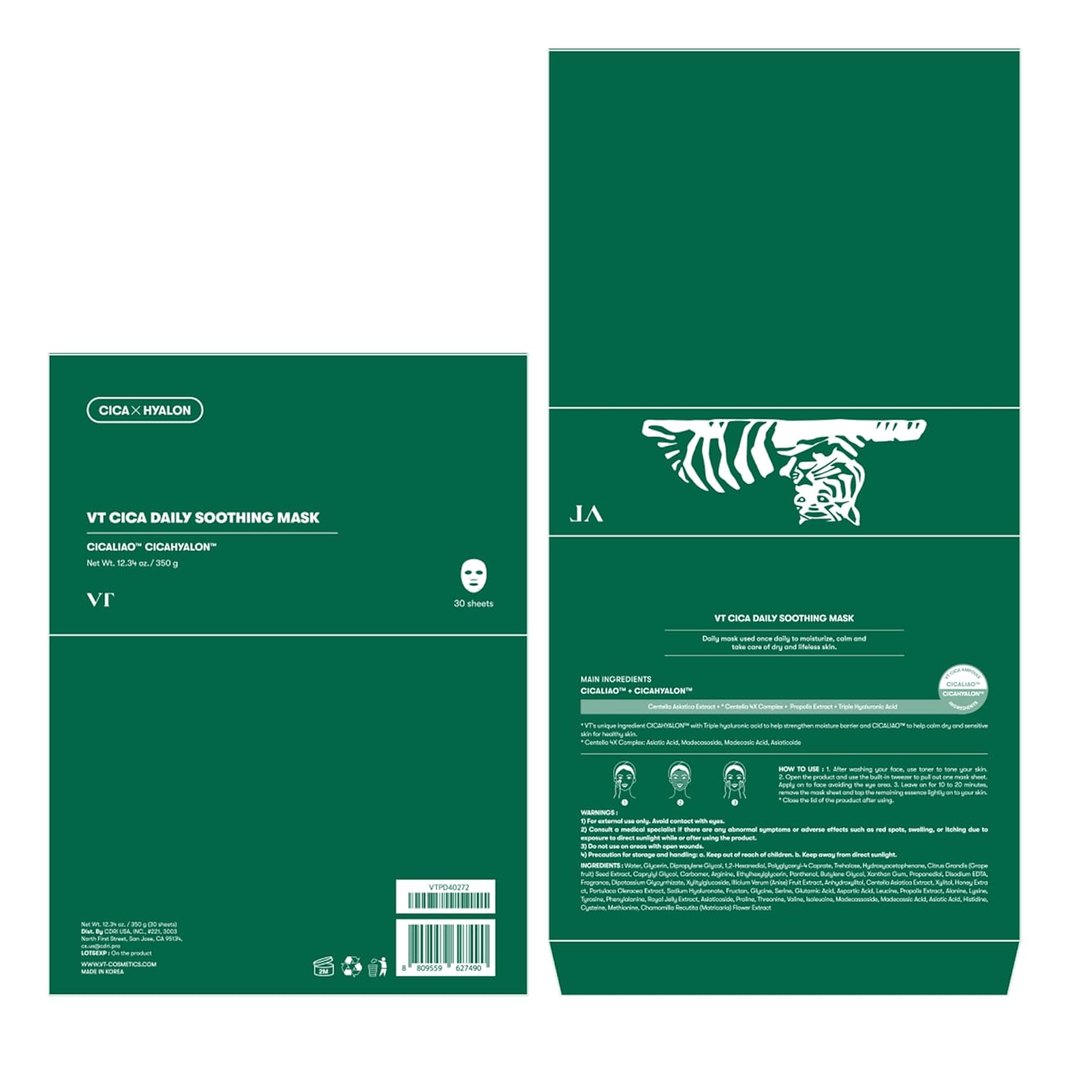 VT COSMETICS Daily Soothing Mask 30ea, Facial Sheet Mask Pick and Quick Dispenser Type Refreshing Moisturizing Korean Face Mask VT COSMETICS