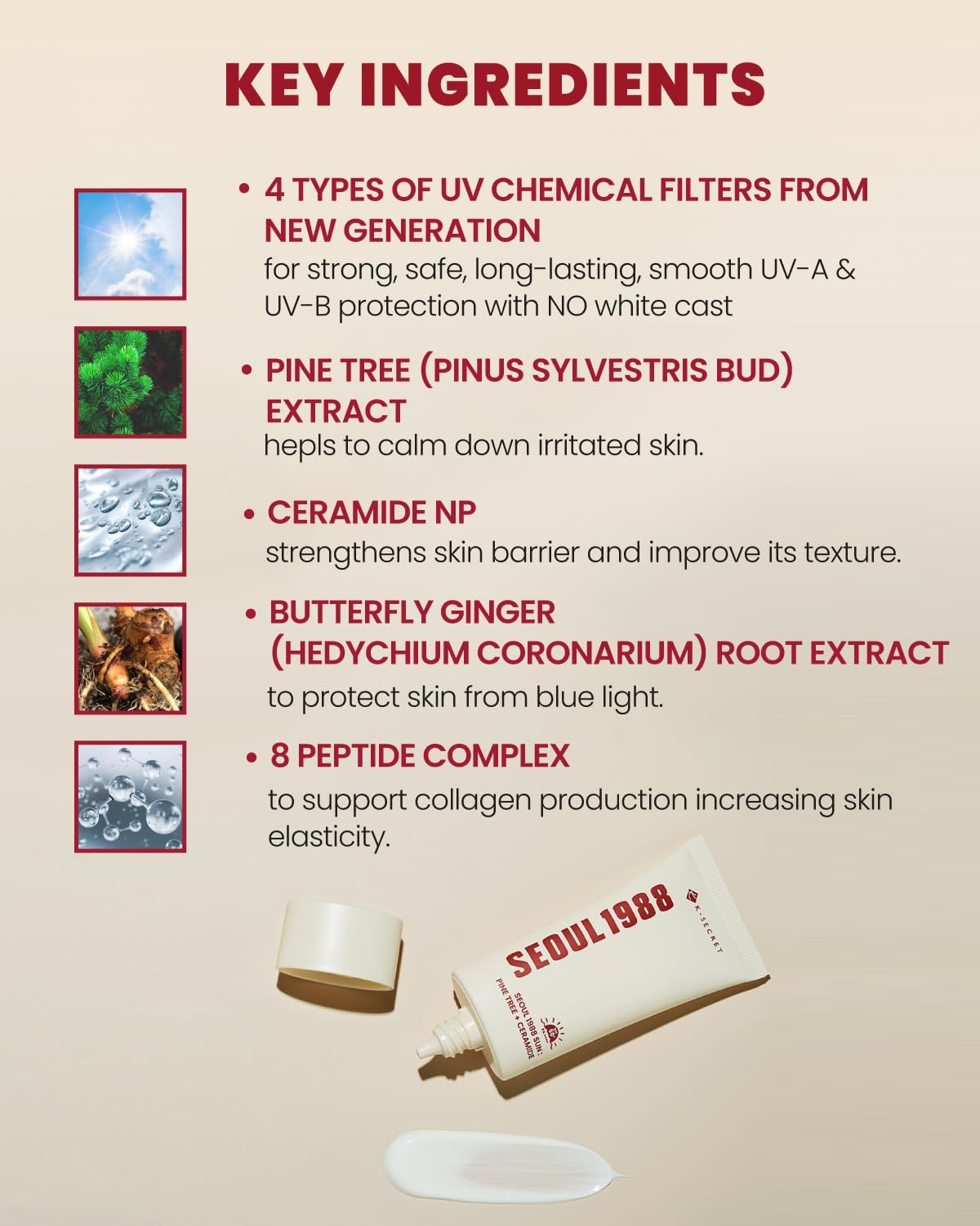K-SECRET Seoul 1988 Sun : Pine Tree + Ceramide, 50Ml | For Sensitive Skin | Korean Skincare | SPF 50+Pa++++ K-SECRET