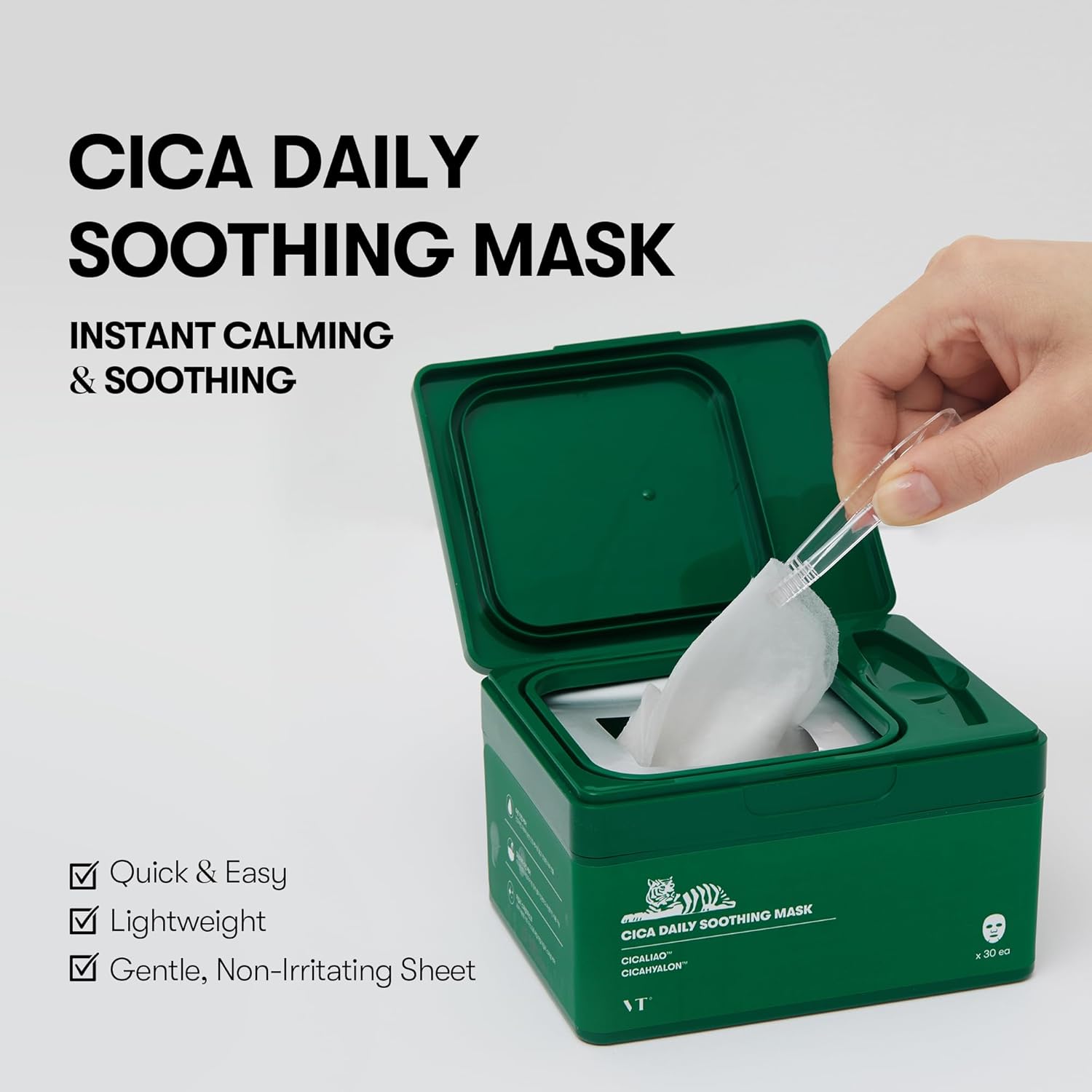 VT COSMETICS Daily Soothing Mask 30ea, Facial Sheet Mask Pick and Quick Dispenser Type Refreshing Moisturizing Korean Face Mask VT COSMETICS