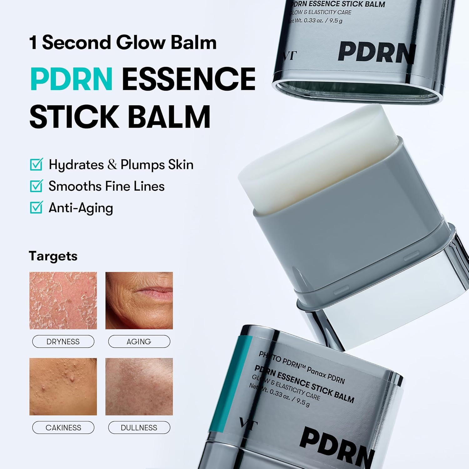 VT COSMETICS PDRN Essence Stick Balm, PDRN Collagen Multi Wrinkle Stick, All-in-One Eye & Neck Treatment, Glow Makeup Base & Face Treatment Balm, Plumping, Fine Lines (0.33 oz.) VT COSMETICS