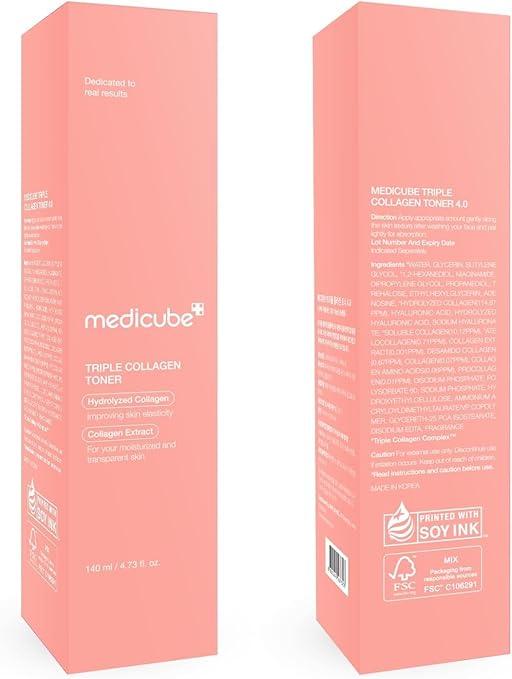 Medicube Triple Collagen Toner - Hydrolyzed, Atelo, & Soluble Collagen for Deep Hydration & Plump Skin - Fast-Absorbing Formula for All-Day Suppleness | 140ml medicube