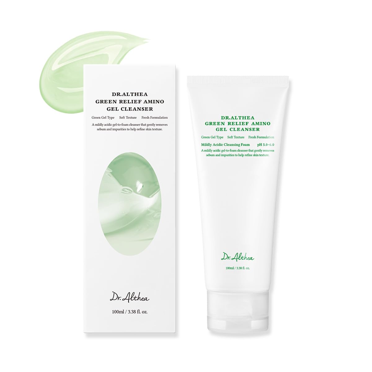 Dr.Althea Green Relief Amino Gel Cleanser | Lightweight & Hydrating Makeup Remover | Daily Face Wash with Hyaluronic Acid | Korean Vegan Skincare for All Skin Types | 100ml Beauty Matters