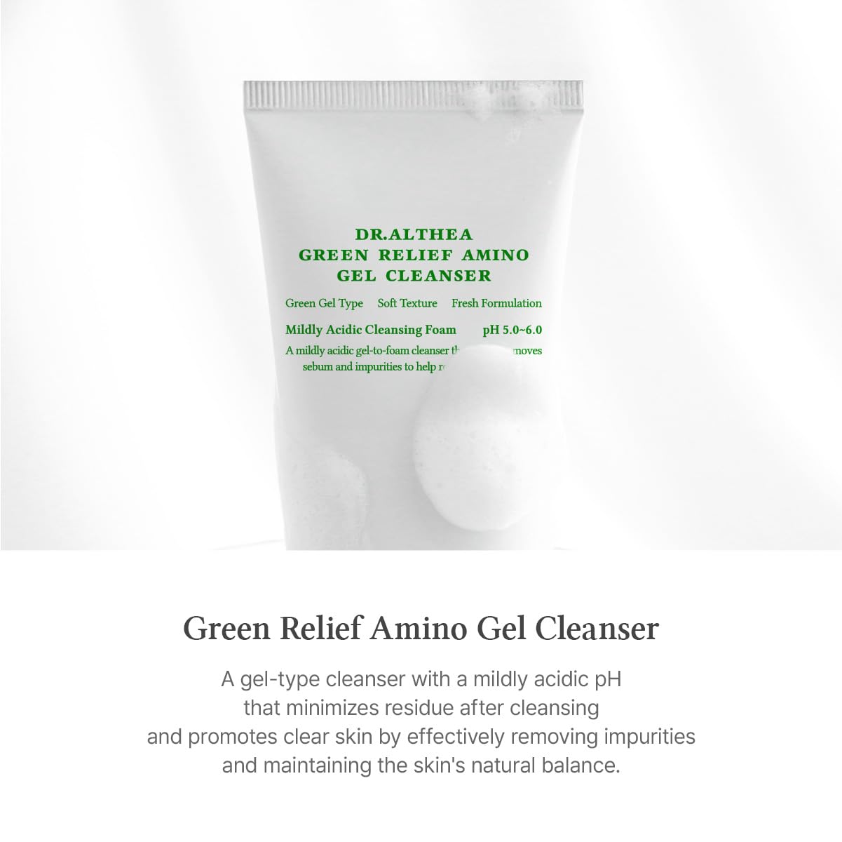 Dr.Althea Green Relief Amino Gel Cleanser | Lightweight & Hydrating Makeup Remover | Daily Face Wash with Hyaluronic Acid | Korean Vegan Skincare for All Skin Types | 100ml Beauty Matters
