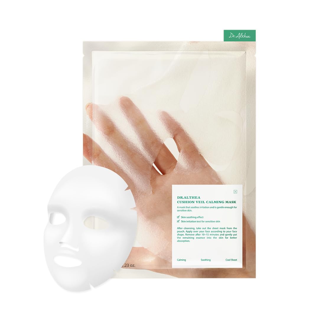 Dr. Althea Cushion Veil Calming Mask | Cooling Sheet Mask to Reduce Redness | CICA Complex for Soothing Irritated Skin | Vegan Korean Skincare | 35g x 4 Sheet Dr.Althea