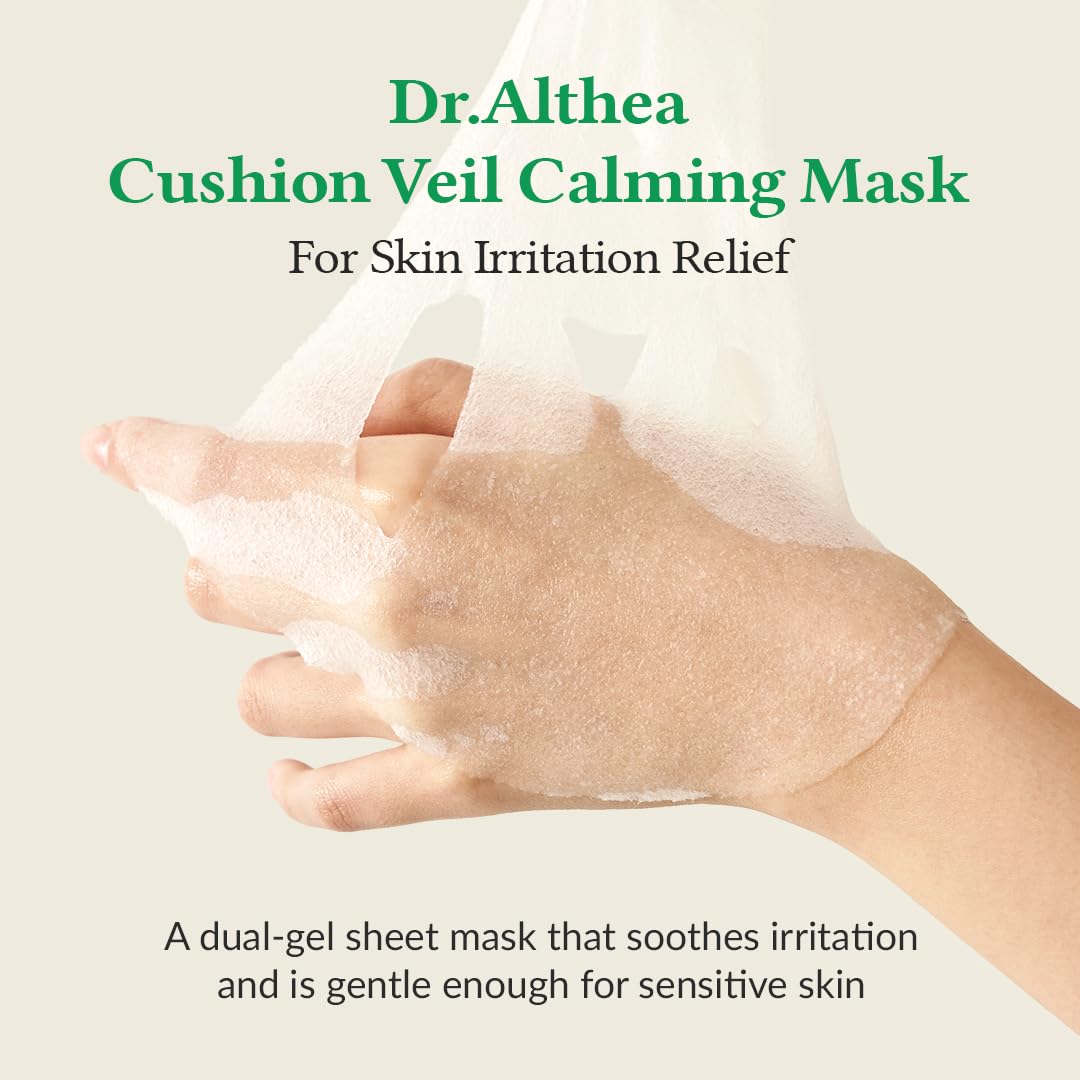 Dr. Althea Cushion Veil Calming Mask | Cooling Sheet Mask to Reduce Redness | CICA Complex for Soothing Irritated Skin | Vegan Korean Skincare | 35g x 4 Sheet Dr.Althea