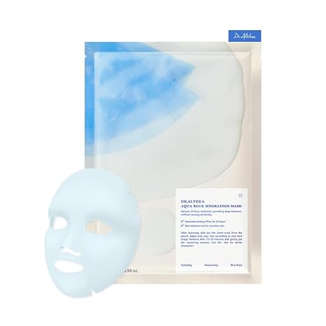 Dr.Althea Aqua Blue Hydration Mask | Reduce Facial Puffiness with Tannins | Sheet Mask for Long-Lasting Hydration | Vegan Korean Skincare | 28g x 4 Sheets Dr.Althea