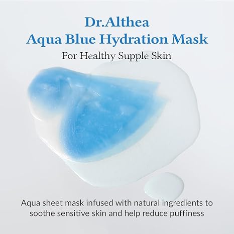 Dr.Althea Aqua Blue Hydration Mask | Reduce Facial Puffiness with Tannins | Sheet Mask for Long-Lasting Hydration | Vegan Korean Skincare | 28g x 4 Sheets Dr.Althea