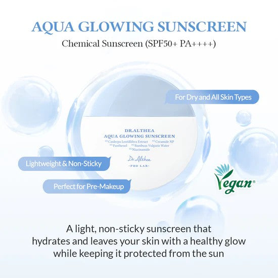 Dr. Althea Aqua Glowing Sunscreen | SPF 50+ PA++++ | Lightweight Hydrating Sunscreen | Non-Greasy, No White Cast | Korean Vegan Skincare | 45ml Dr.Althea
