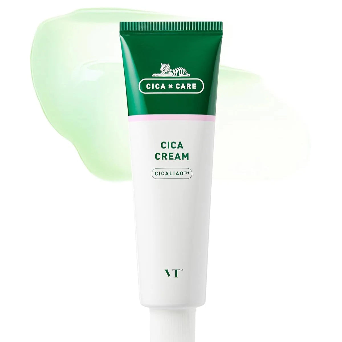 Tube of Cica Cream with green cap on a white background