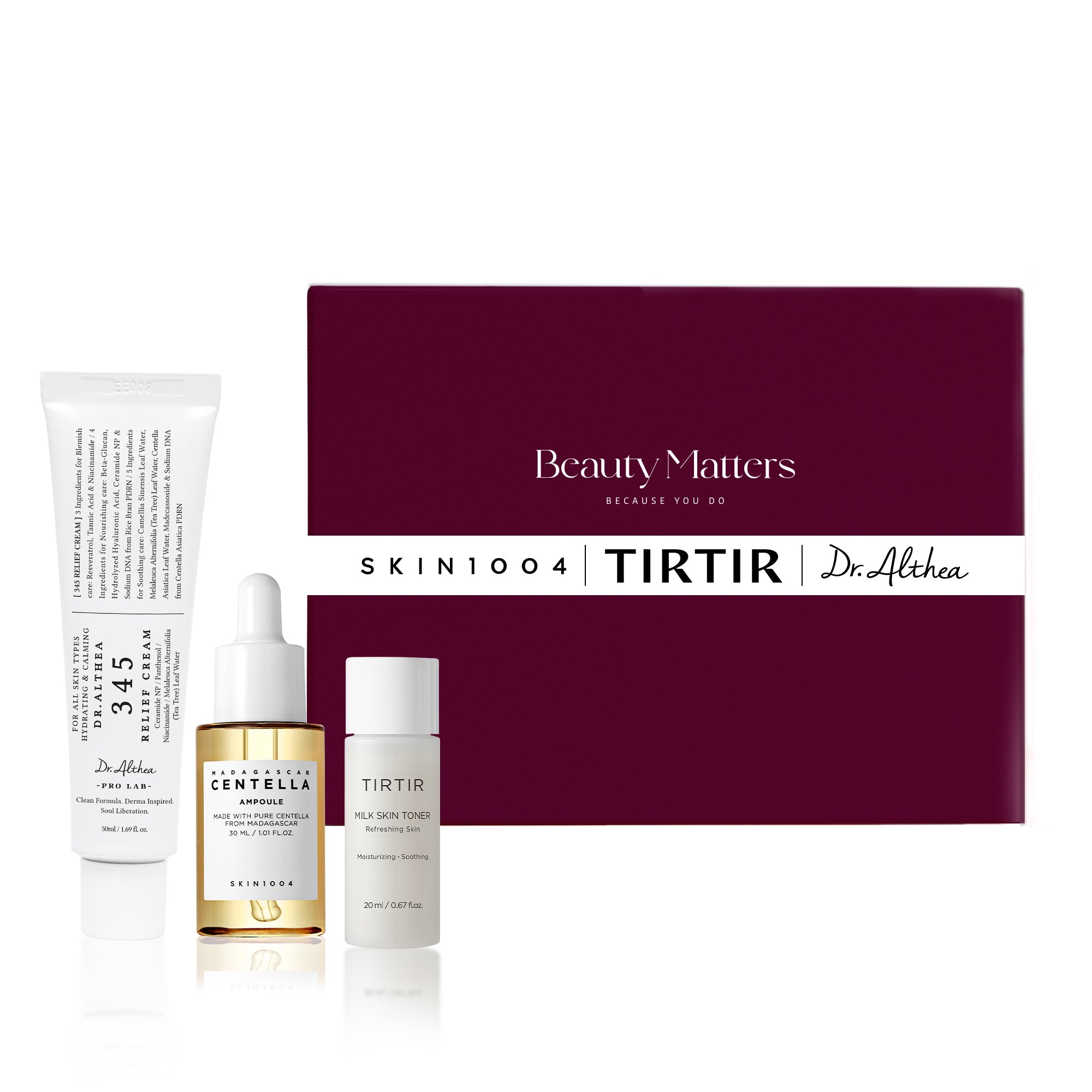 Glass Skin Glow & Calm Set | Centella Ampoule 30ml, Relief Cream 50ml & Milk Toner 20ml | Hydrating & Soothing Korean Skincare Kit Beauty Matters