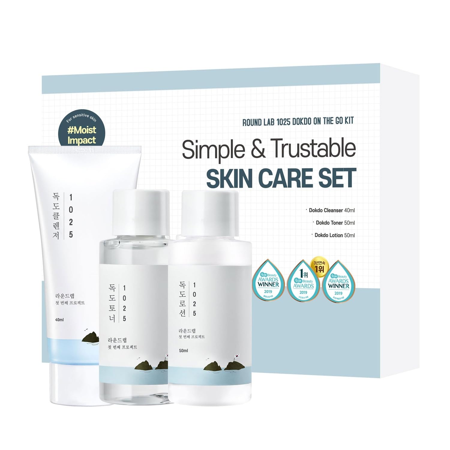 Round Lab 1025 DOKDO ON THE GO KIT  (Cleanser_40ml + Toner_50ml + Lotion_50ml) Round Lab